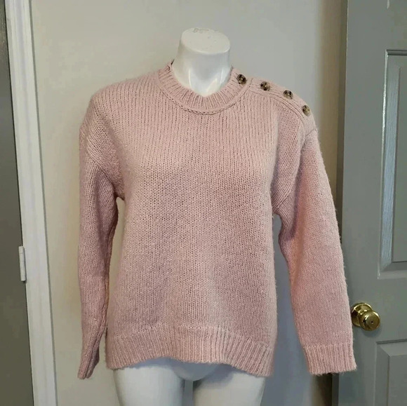 J.Crew Button Shoulder Crewneck Alpaca/Wool Blend Pink Sweater(XS) - Picture 2 of 10